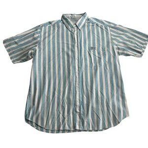Brittania Vintage 70s 80s Men’s XL Blue White Stripe Button‎ Down Short Sleeve